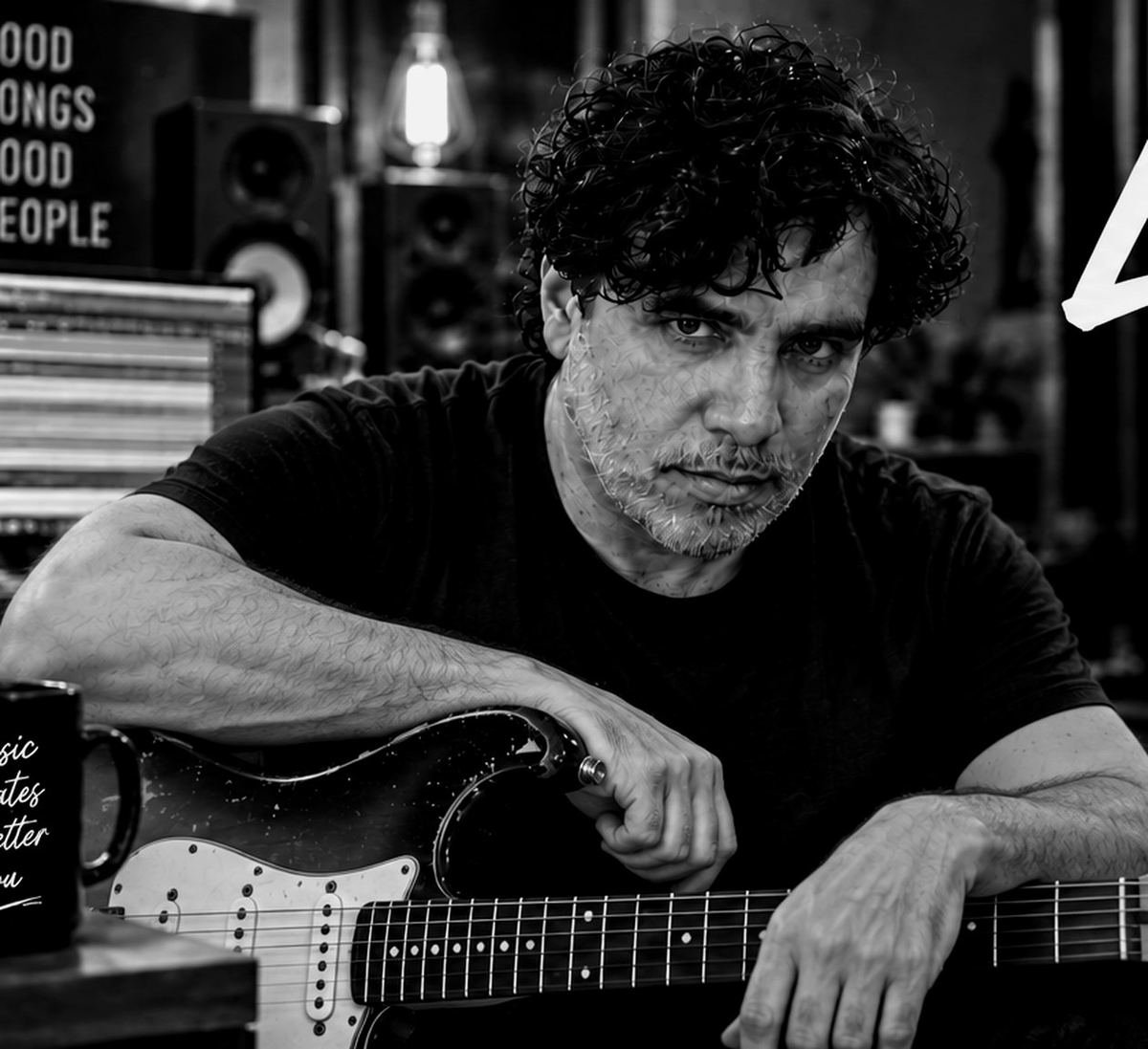 Raúl Humo con su Fender en el estudio